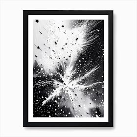Falling, Snowflakes, Black & White 2 Art Print