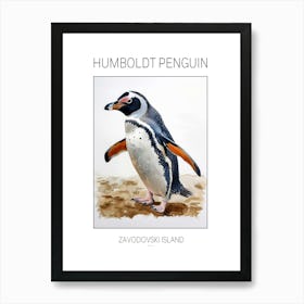 Humboldt Penguin Zavodovski Island Watercolour Painting 5 Poster Art Print