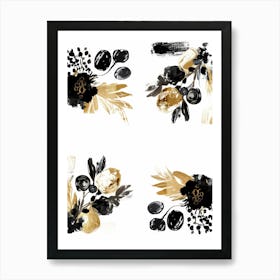 Black And Gold Floral Painting 3 Affiche