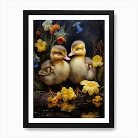 Floral Ornamental Duckling Painting 10 Art Print