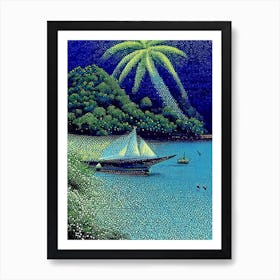 Maluku Islands Indonesia Pointillism Style Tropical Destination Art Print