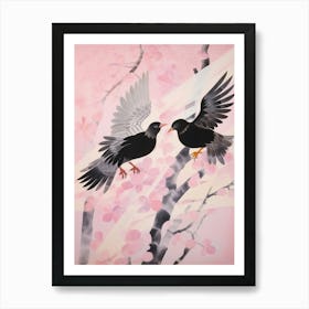 Pink Ethereal Bird Painting Blackbird 3 Art Print