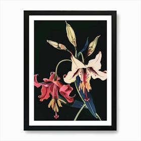 Neon Flowers On Black Bleeding Heart Dicentra 4 Art Print