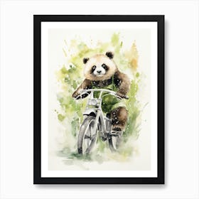 Panda Art Biking Watercolour 2 Art Print