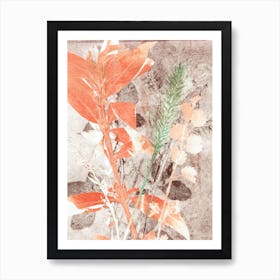 Brown Orange Botanical Leaves 1 Art Print