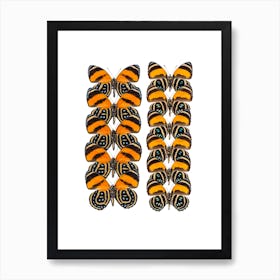 Two Rows Of Orange And Black Butterflies Art Print