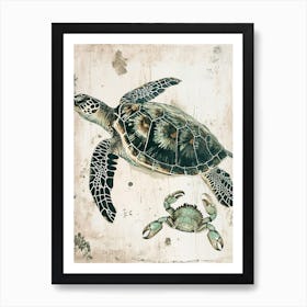 Vintage Sea Turtle & Crab Illustration 2 Art Print