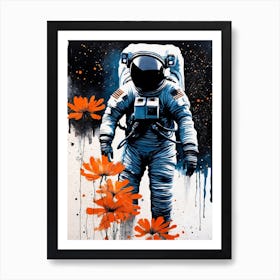 Abstract Astronaut Flowers Painting (4) Art Print