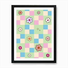 Checkerboard Flower Pastel Checker Art Print