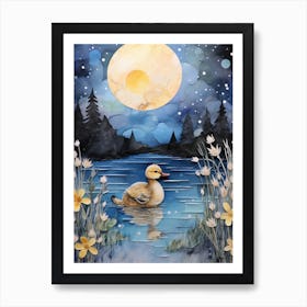 Mixed Media Duckling In The Moonlight Painting 3 Art Print