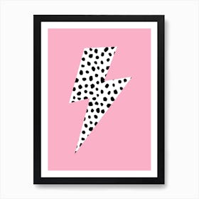 Lightning Bolt Black and White Spots on Pink Art Print