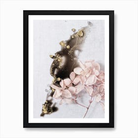 Pink Hydrangea On Black Art Print