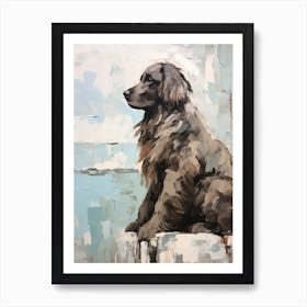 Newfoundland Dog, Painting In Light Teal And Brown 2 Art Print