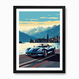 A Chevrolet Corvette Car In The Lake Como Italy Illustration 3 Art Print