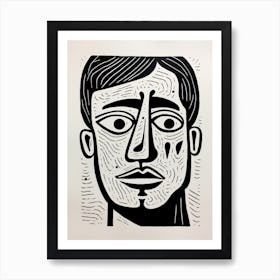 Linocut Face Wide Eyes Art Print