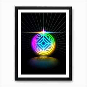 Neon Geometric Glyph in Candy Blue and Pink with Rainbow Sparkle on Black n.0065 Art Print
