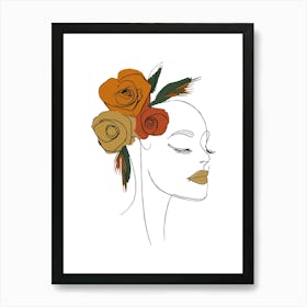 Woman Portrait Monoline Minimalist Hand Drawing Boho Illustration (13) Art Print