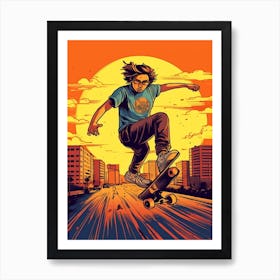 Skateboarding In Sao Paulo, Brazil Comic Style 3 Art Print