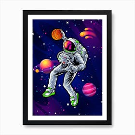 Astrodunk basketball/Slam dunk space/Astronaut basketball slam dunk in space — space poster, synthwave space, neon space, aesthetic poster Art Print