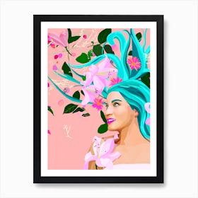 Daydreaming- woman with blue hair Art Print