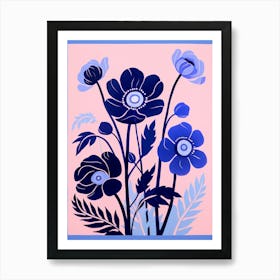 Blue Flower Illustration Anemone 1 Art Print