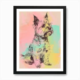 Pastel Silky Terrier Dog Pastel Line Illustration  2 Art Print