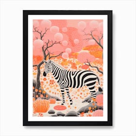 Zebra In The Trees Coral 1 Art Print