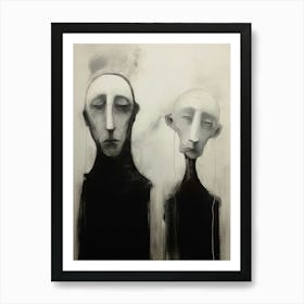 Ink Drawing Portrait Of Two People 5 Art Print