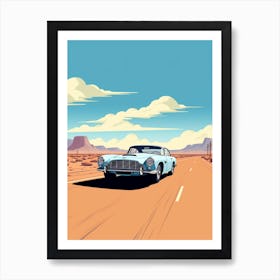 A Aston Martin Db5 Car In Route 66 Flat Illustration 2 Art Print