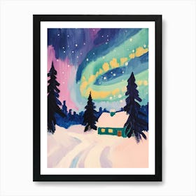 Aurora Borealis Gouache Painting Art Print