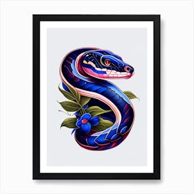 Texas Indigo Snake Tattoo Style Art Print