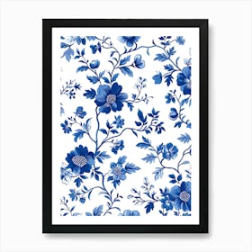 Blue And White Floral Pattern 1 Art Print