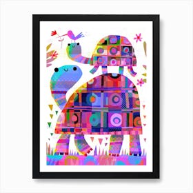 Tortoises With Bird Art Print