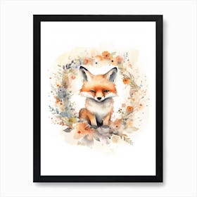 Floral Baby Fox Watercolour 3 Art Print
