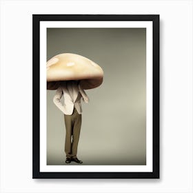 Surreal Mushroom Man Thinking Strange Weird Fungi Abstract Art Print