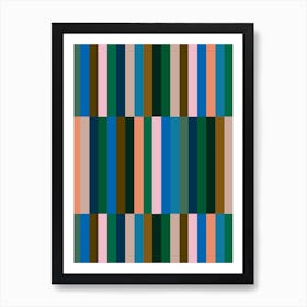 Geometric Stripes Multi Neutral Blue and Brown Art Print