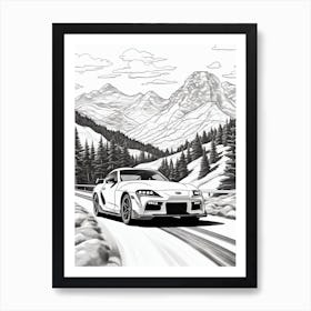 Toyota Supra Snowy Mountain Drawing 1 Art Print