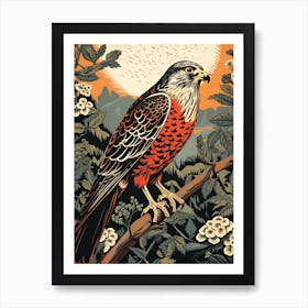 Vintage Bird Linocut Falcon 1 Art Print