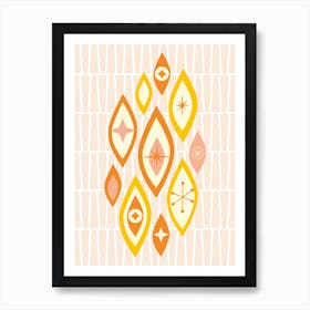 Atomic Age MCM Eyes Shapes And Stars, Yellow, Orange Art Print