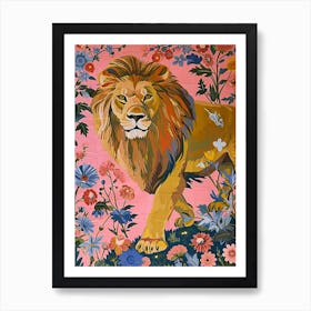 Floral Animal Painting Lion 1 Art Print