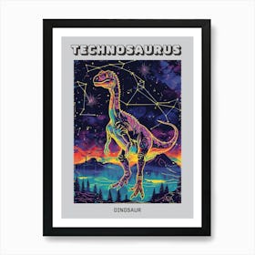 Cyber Celestial Neon Dinosaur 2 Poster Art Print