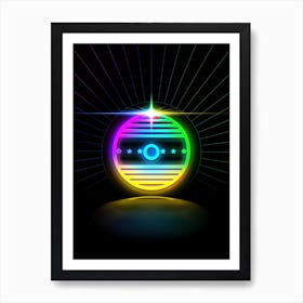 Neon Geometric Glyph in Candy Blue and Pink with Rainbow Sparkle on Black n.0042 Art Print