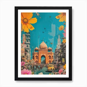 Delhi   Retro Collage Style 1 Art Print