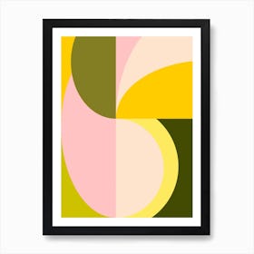 Vintage Modern Geometric Abstraction in Citrus Yellow Green and Pink Art Print