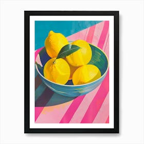 Lemons In A Bowl, Pink Pastel Colors, Food, Kitchen Decor, Colorful, Preppy Aesthetic, Trendy Art Print