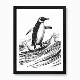 Emperor Penguin Surfing Waves 1 Art Print