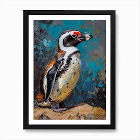 African Penguin Gold Harbour Oil Painting 2 Art Print
