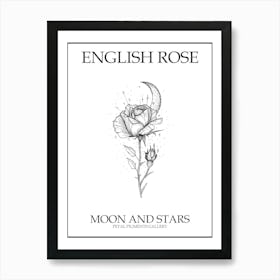 English Rose Moon And Stars Line Drawing 3 Poster Art Print