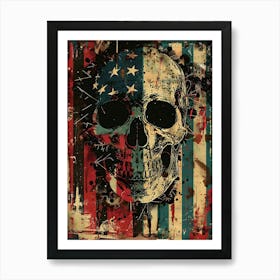 American Flag and Skull Patriotic 4th July Wall Art: Punk Aesthetic Art Print