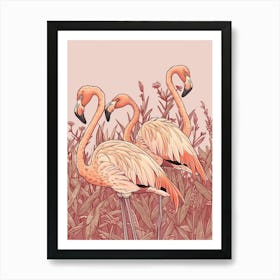 Lesser Flamingo And Ginger Plants Minimalist Illustration 4 Art Print